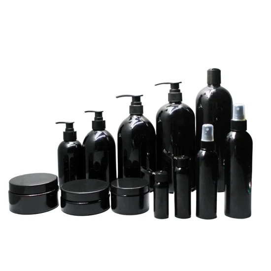 Boston Runde schwarze glänzende leere Handwaschflasche, Duschgel-Verpackungsflasche, Haustier-Shampooflaschen aus Kunststoff mit Pumpe