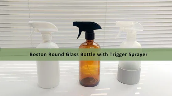 500 ml 16oz Boston Runde klare Handwasch-Reinigungsraum-Glassprühflasche mit Triggersprüher